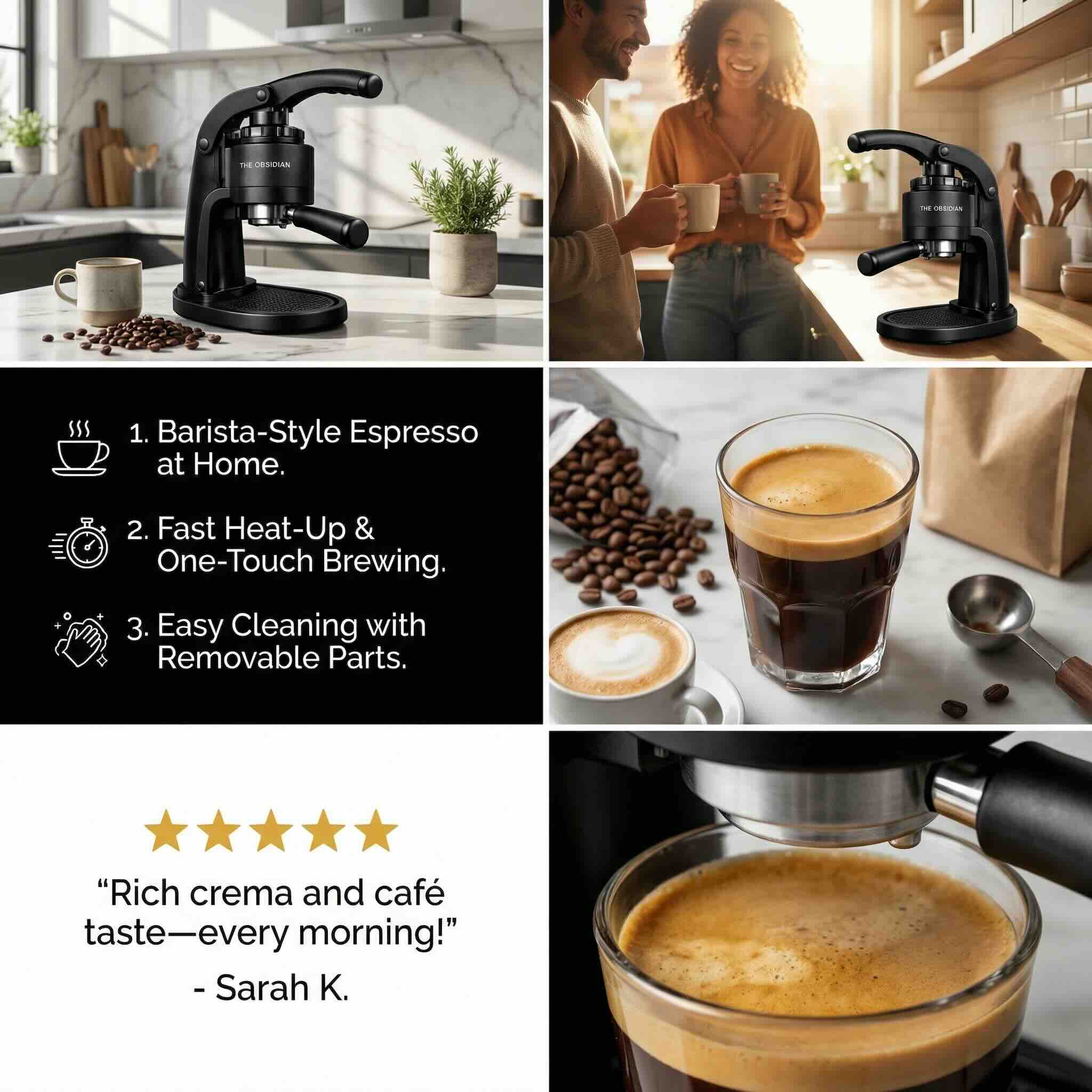 AI generated 3x2 bento grid for espresso maker