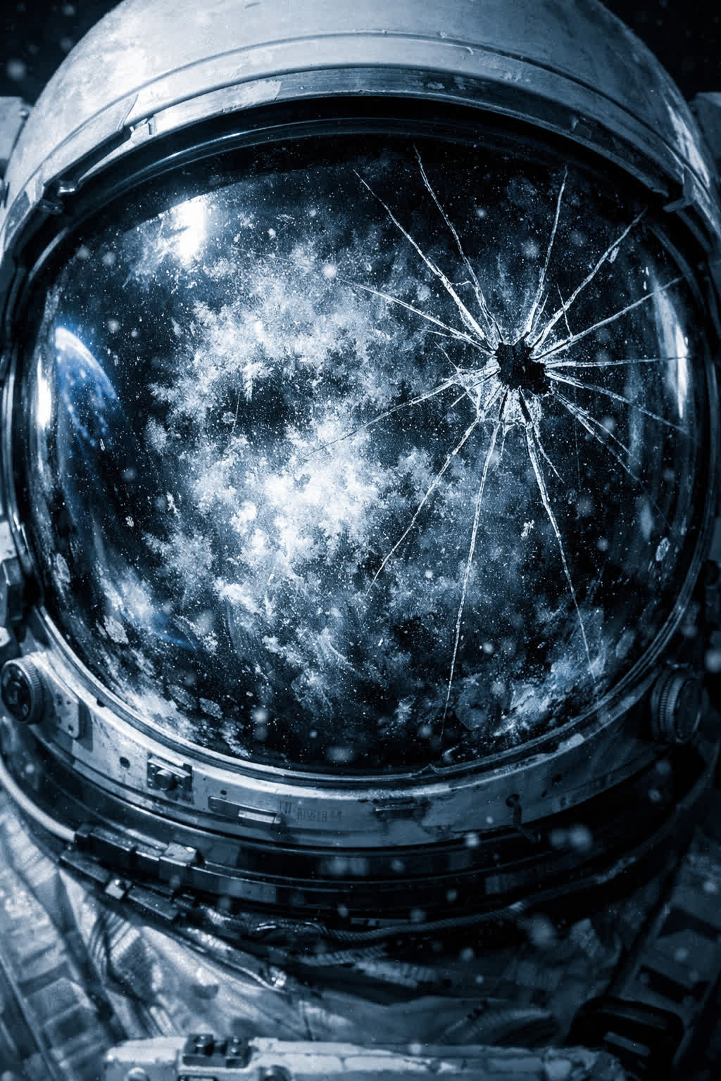 First frame showing astronaut with cracked helmet